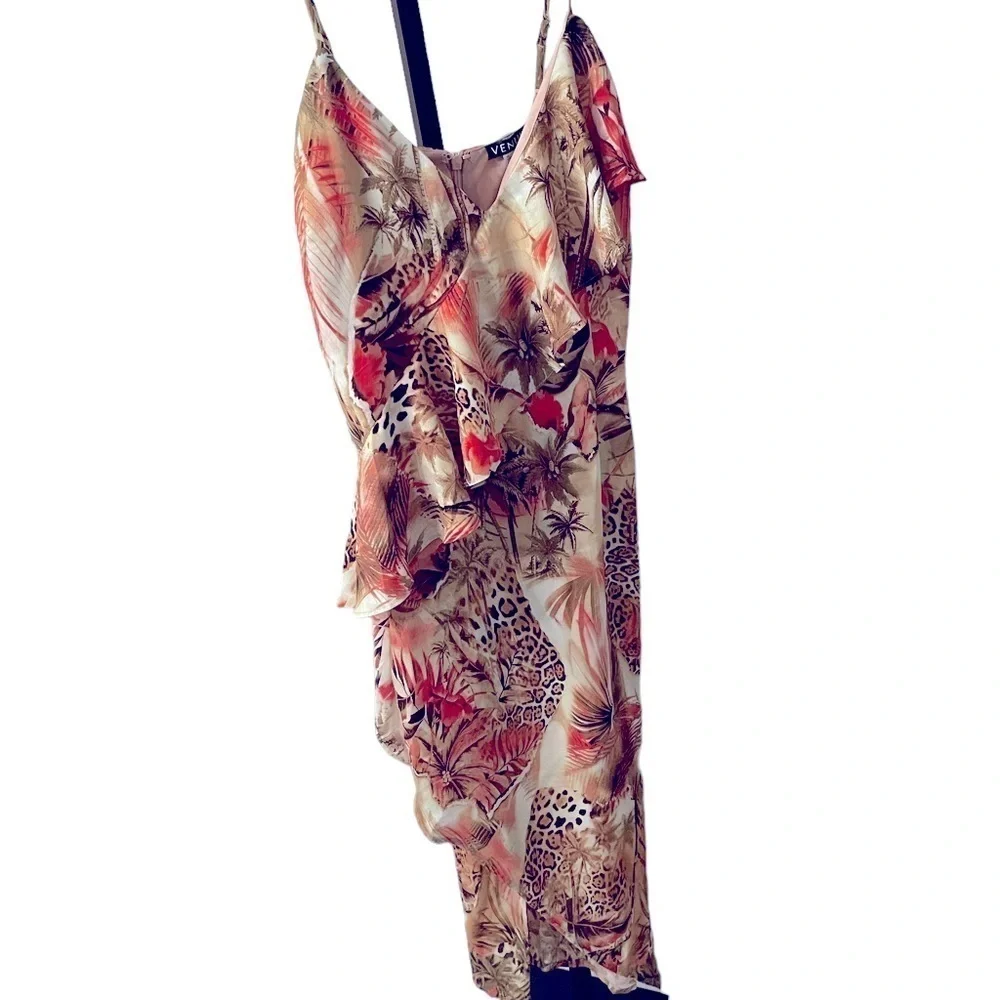Tropical ruffle midi flower and animal print lined sundress NWT - Picture 1 of 5